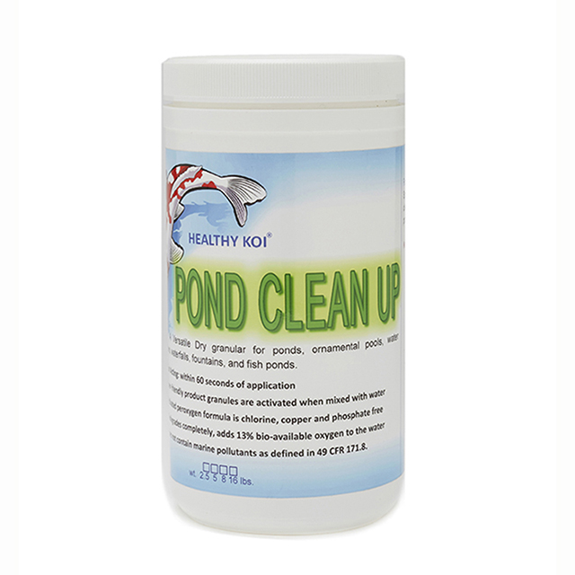 A tub of pond clean up is shown.
