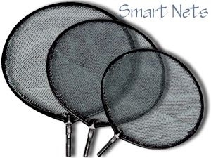 A group of three black nets with the words " smart net ".